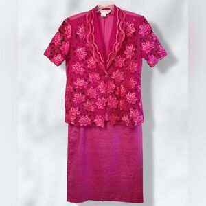 Orlando Rossi Vitage Women’s 2 Piece Pink Beaded Floral Skirt Suit / 20X